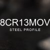 8Cr13MoV Steel Profile over a blurred abstract steel background