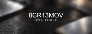 8Cr13MoV Steel Profile over a blurred abstract steel background