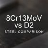 8cr13mov vs d2 steel comparison over a blurred abstract steel background