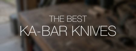 The Best KA-BAR Knives in white lettering over a blurred everyday garage workbench