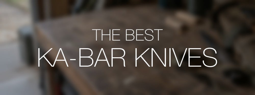 Best KA-BAR Knives title over a softly blurred utility knife and ordinary garage workbench