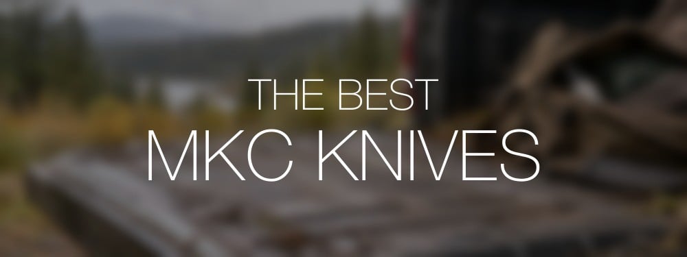 The Best MKC Knives title over a softly blurred outdoor gear and field-knife scene