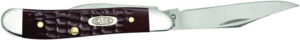 Case Peanut 00046 with jigged brown synthetic handle and clip blade open