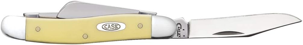 Case Medium Stockman 80035 with yellow synthetic handle and clip blade open