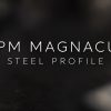 CPM MagnaCut Steel Profile over a blurred abstract steel background