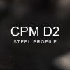 CPM D2 Steel Profile over a blurred abstract steel background