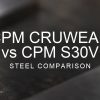 CruWear vs S30V Steel Comparison over a blurred abstract steel background
