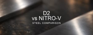 d2 vs nitro v steel comparison over a blurred abstract steel background