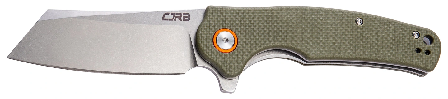 CJRB Crag J1904-GNF with green G10 handle and open AR-RPM9 blade