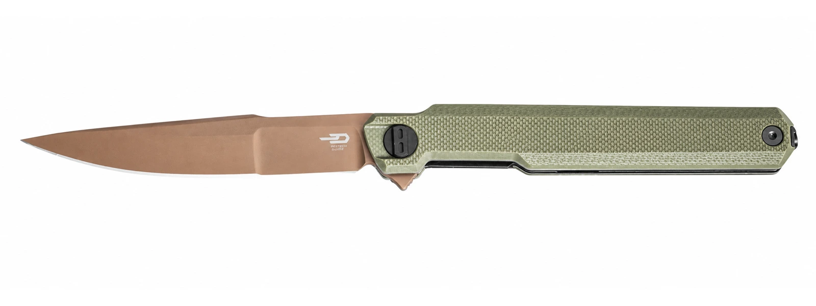 BG65F Duoz in OD green G10 with gold-PVD 14C28N