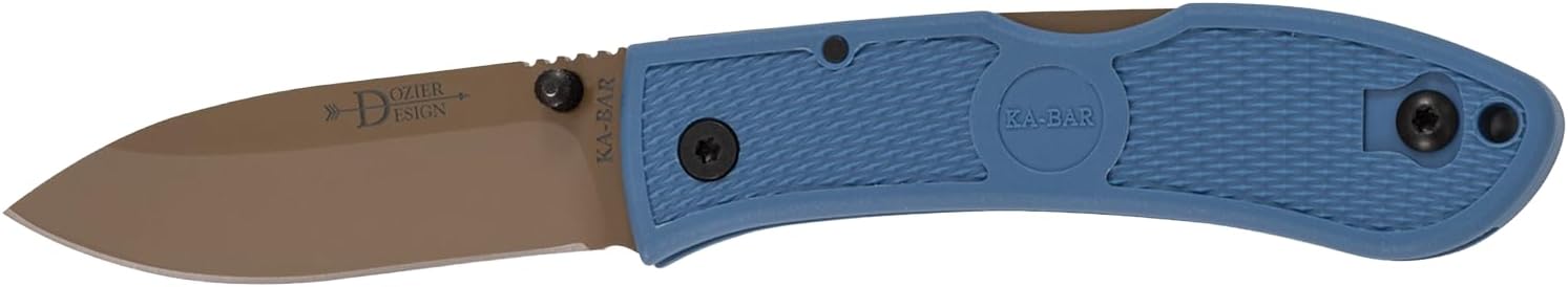 KA-BAR Dozier Folding Hunter 4062D2 with blue handle and bronze-colored D2 blade