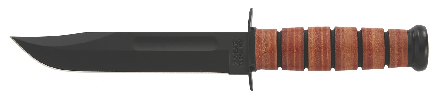 KA-BAR Full-Size USMC 1217 with black blade and stacked leather handle