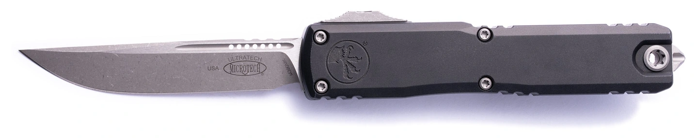 Microtech Ultratech Gen III ZBP 1121-10AP with black handle and plain Apocalyptic blade