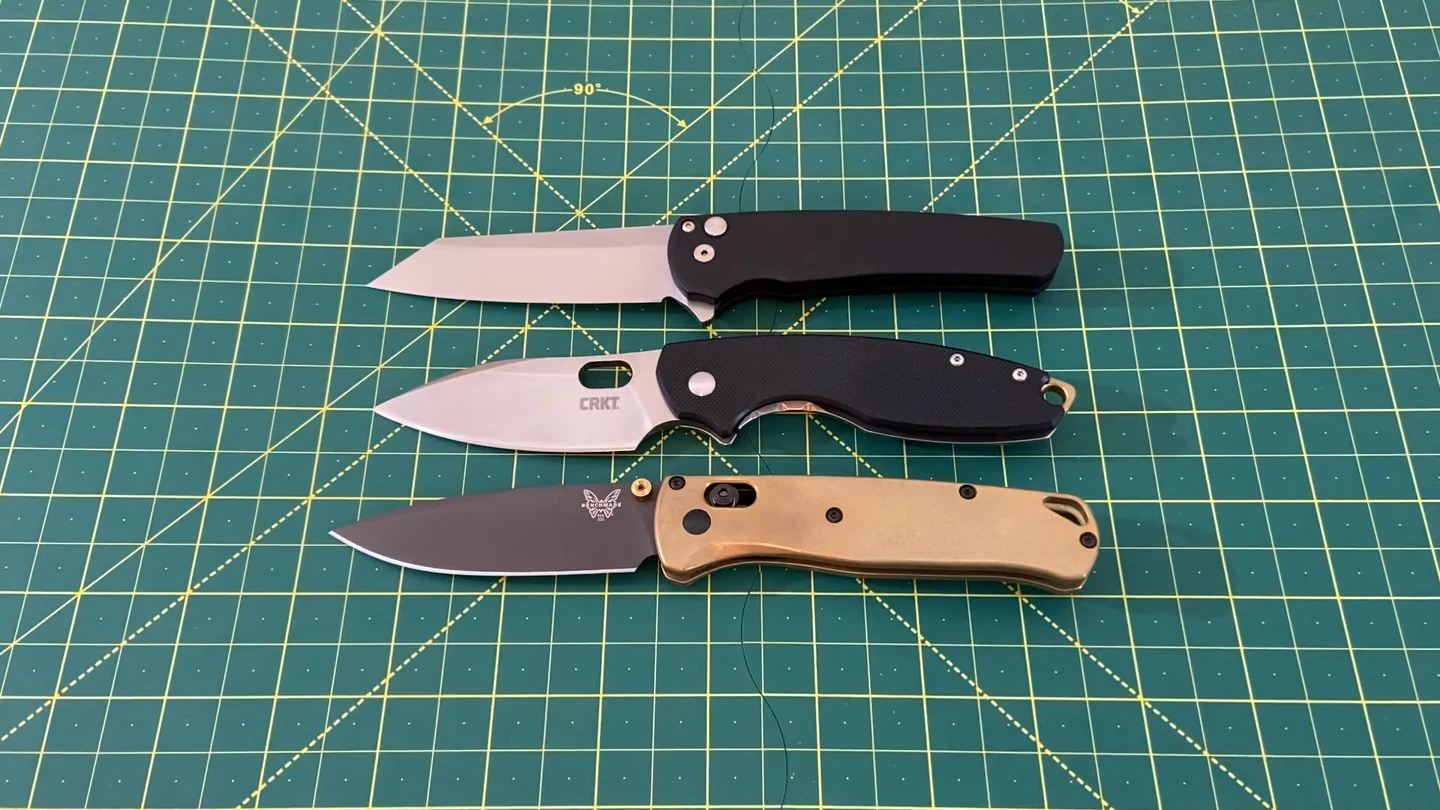 Top to bottom: Pro-Tech Malibu, CRKT Pilar III and Benchmade Bugout