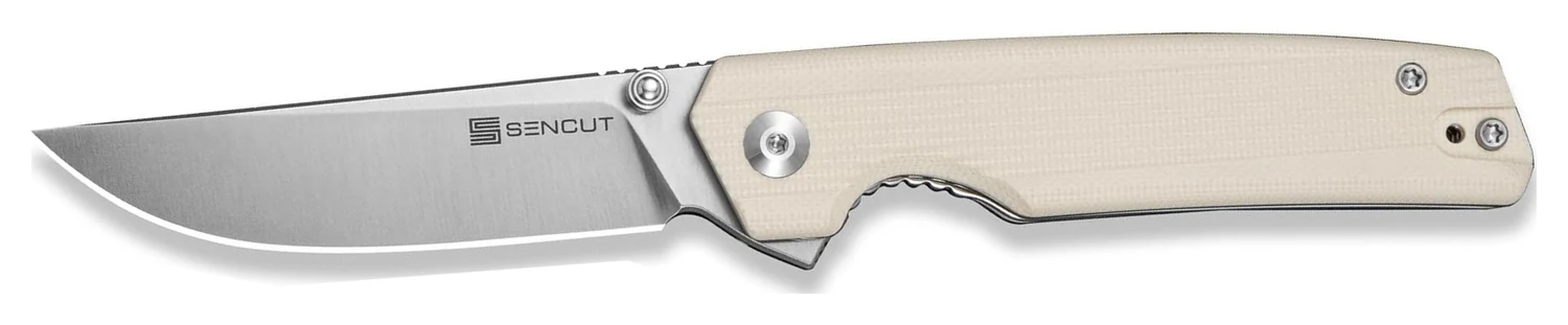 Open Sencut Stria with ivory G10 handle and satin D2 blade