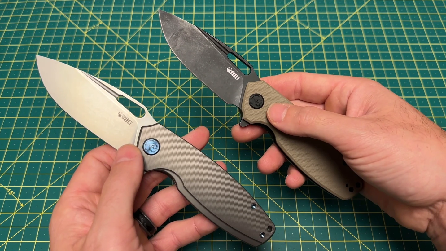 Titanium Tityus at left and the G10 budget version at right