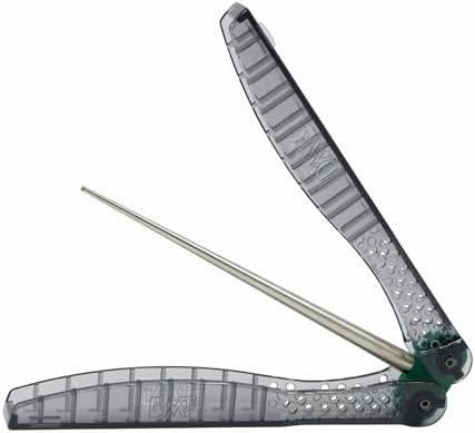 DMT FSKE Extra-Fine serrated sharpener with green hinge, tapered rod and partly open folding handles
