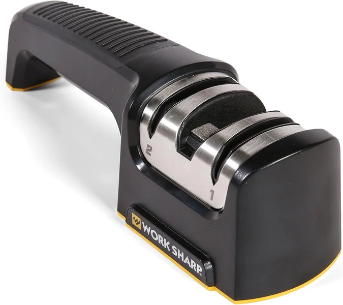 Work Sharp Pull Through sharpener in its natural tabletop orientation on white