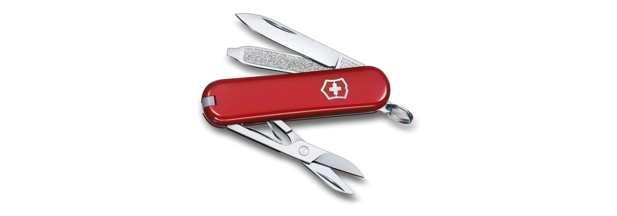 Victorinox Classic SD with red handle, small blade, file and scissors