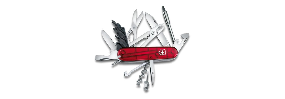 Victorinox CyberTool M with translucent red handle, bit driver and pliers