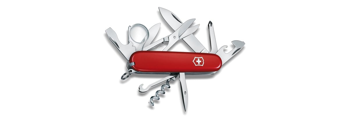 Victorinox Explorer with red handle, magnifier and inline Phillips screwdriver