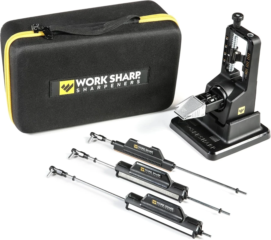 Work Sharp Precision Adjust Elite kit with clamp, abrasive handles and carrying case